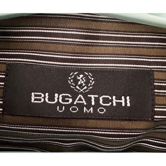 Bugatchi Uomo Men's Dress Shirt Long Sleeves Green Stripe Size XL - Picture 2 of 8